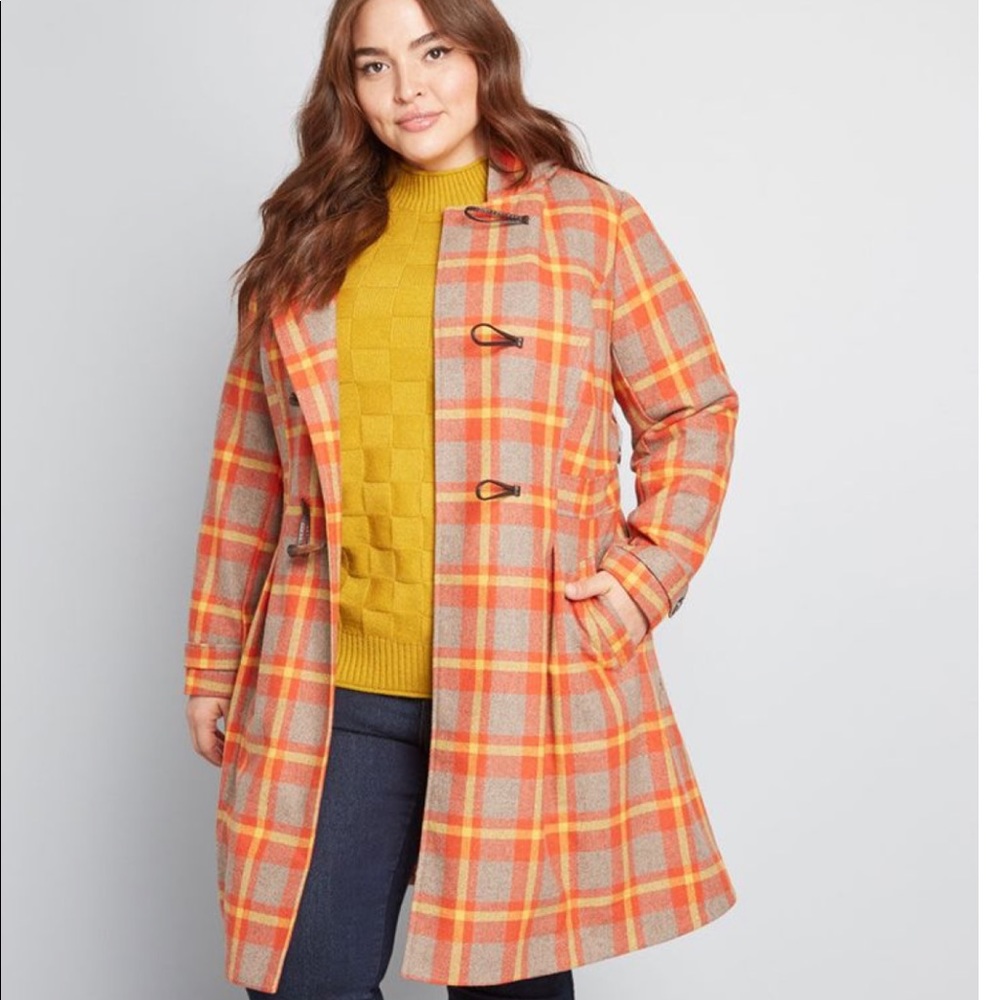 Modcloth wool blend plaid coat